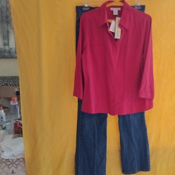 Anna&, Frank women's 100 percent silk BLOUSE and Gloria Vanderbilt JEANS - Picture 12 of 15